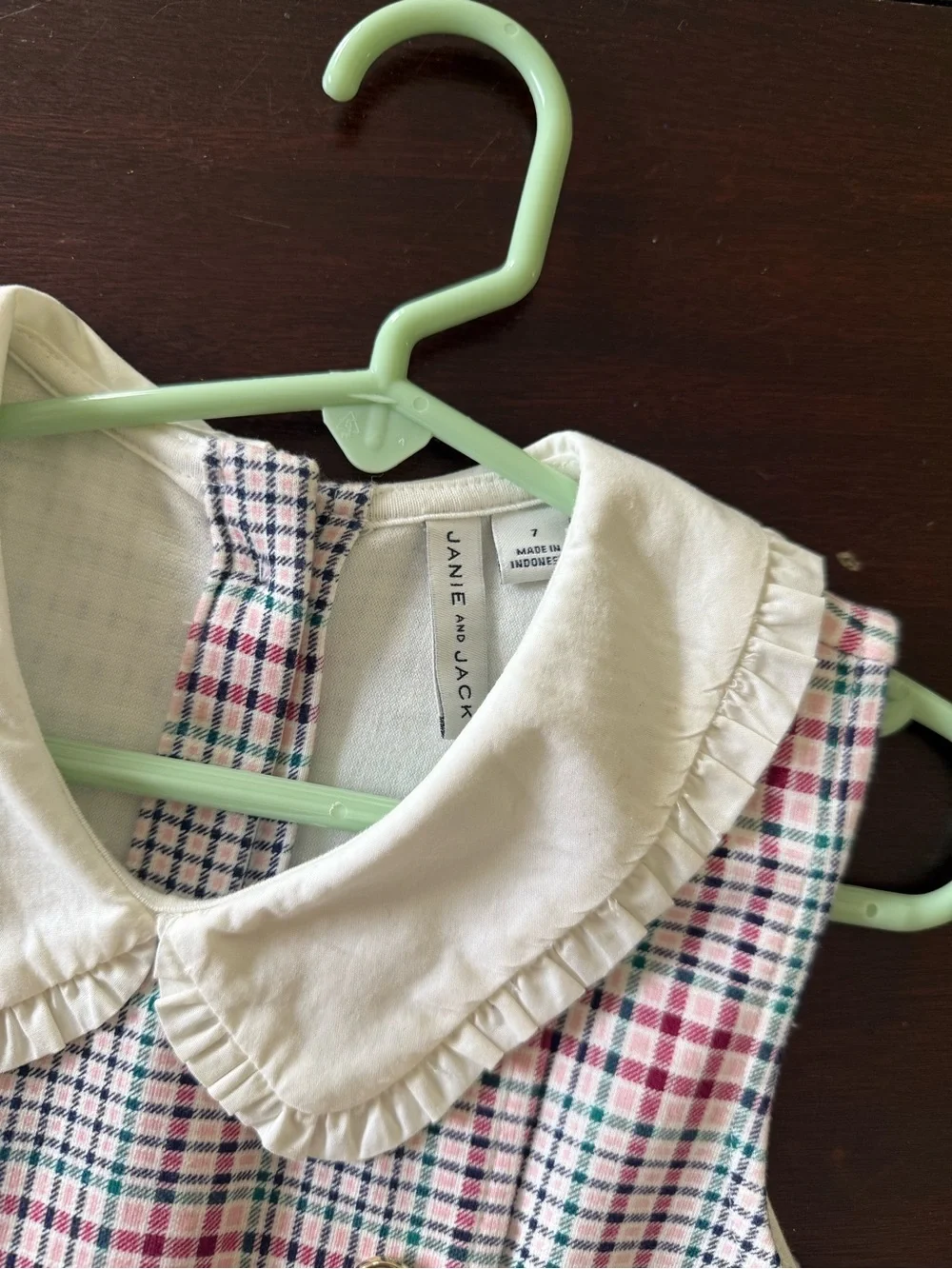 Janie and Jack White Collar Plaid Dress with Pink & Blue Checks